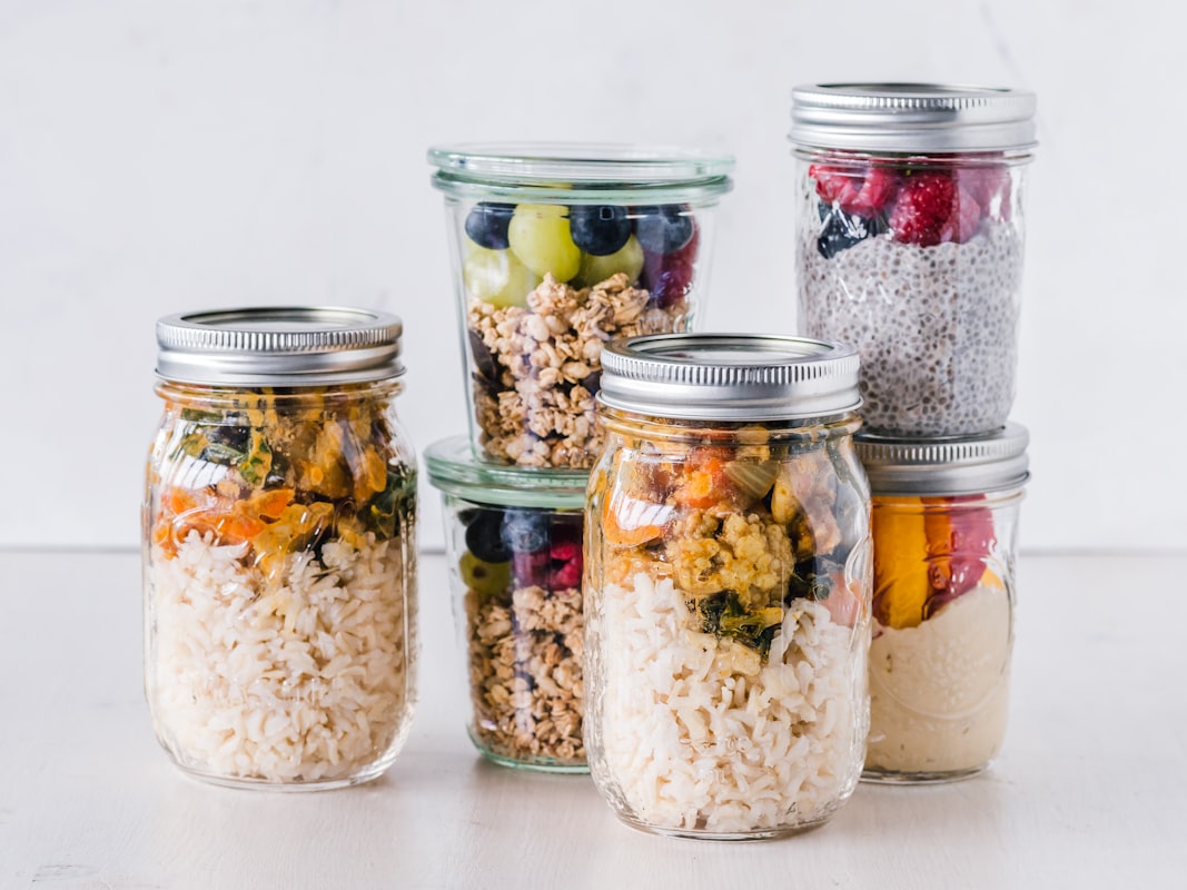 Colorful Buddha bowls with roasted vegetables and grains